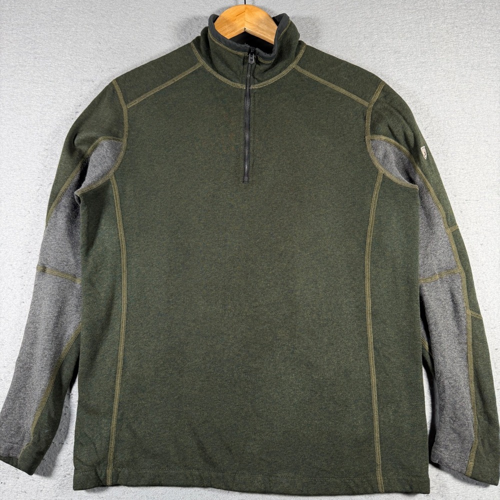 Kuhl Revel Men's Green Gray Fleece Quarter Zip Pullover Sweatshirt Size Medium